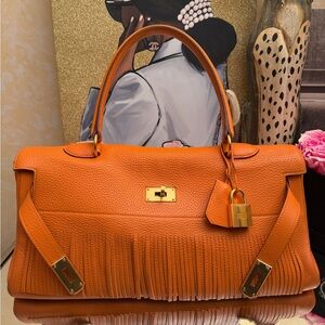 Hermes Kelly Shoulder Fringe Vibrant Orange Bag